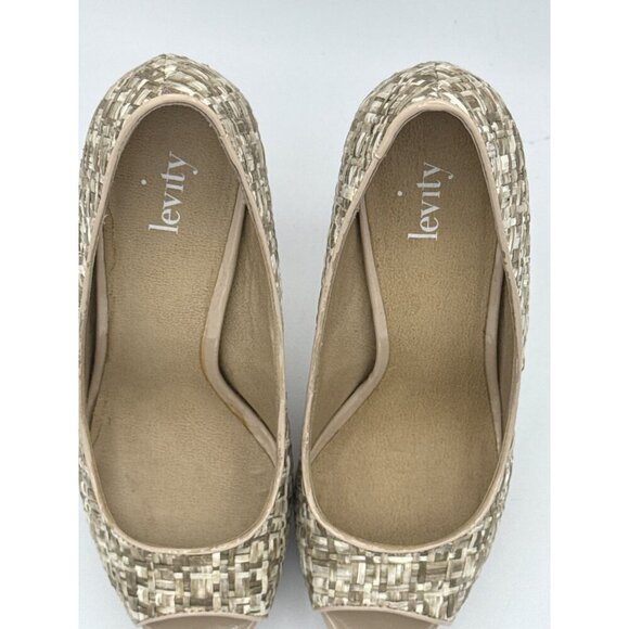Levity Womens Peep Toe Platform Heels Size 7M Woven Texture Beige & Brown - Picture 7 of 7